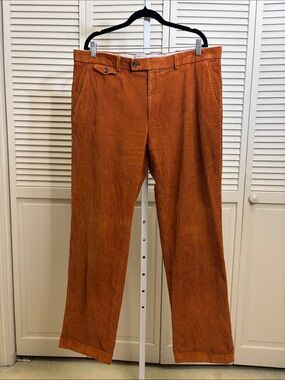 J Mclaughlin Men's Corduroy Trouser Pants in Rust Relaxed Straight Fit Size 36